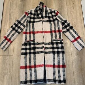 Storets Blair Eadie Baige Red Plaid Trench Wool Coat